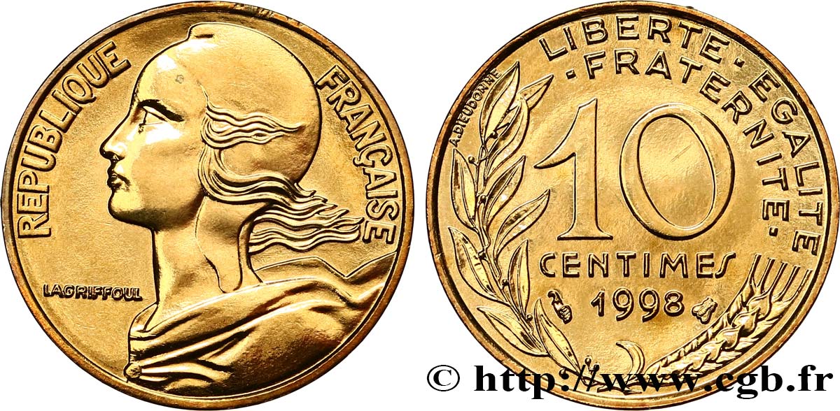 10 centimes Marianne, BU (Brillant Universel) 1998 Pessac F.144/42 MS 