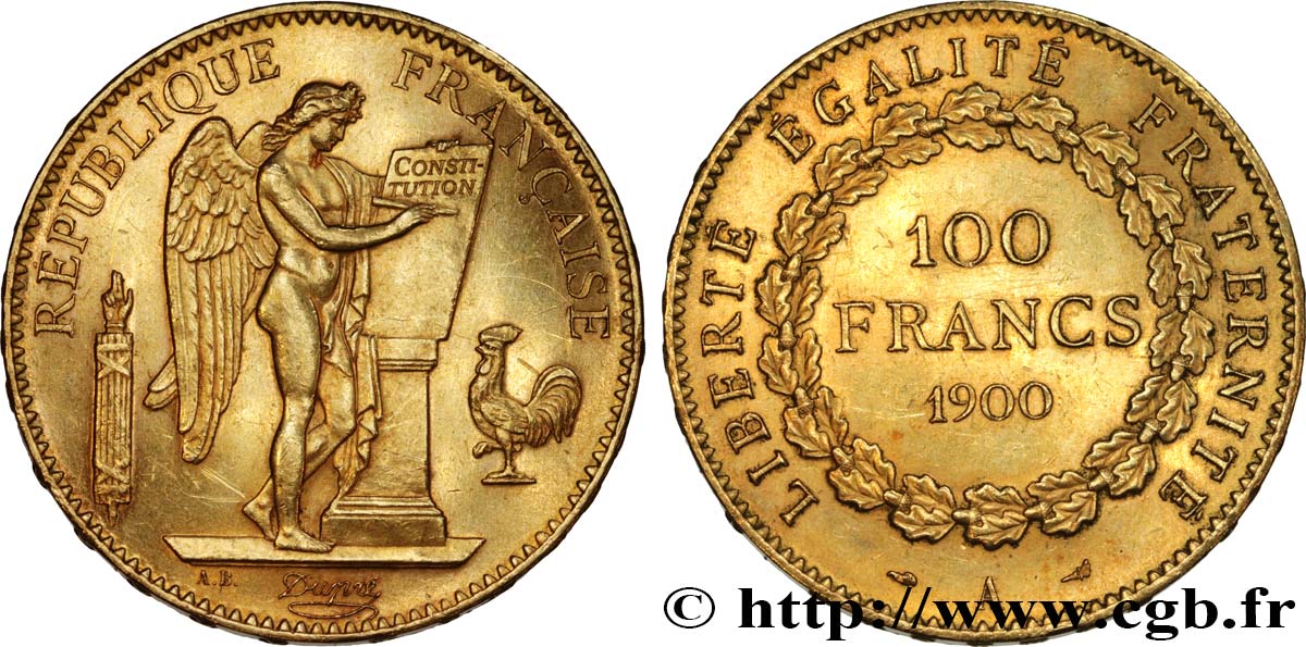 100 francs or Génie, tranche inscrite en relief Dieu protège la France 1900 Paris F.552/13 VZ 
