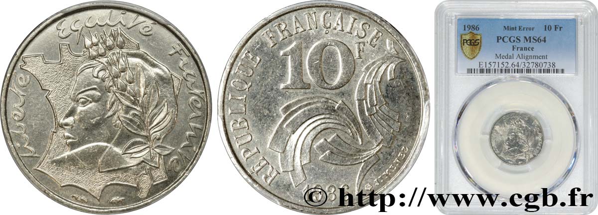 10 francs Jimenez, Frappe médaille 1986  F.373/2 var. MS64 PCGS