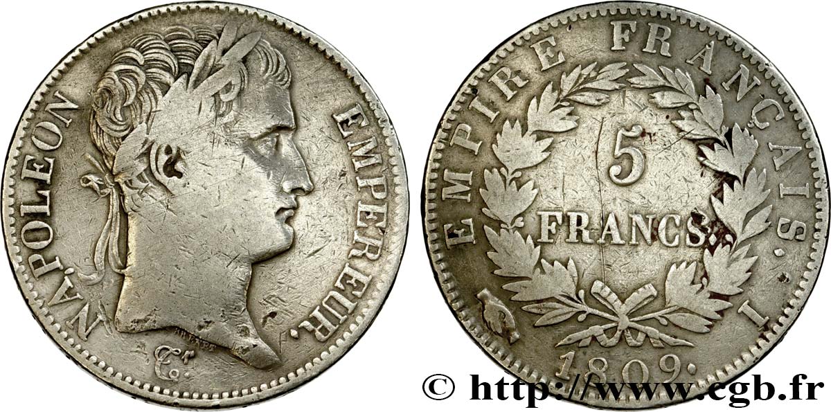 5 francs Napoléon Empereur, Empire français 1809 Limoges F.307/6 VF25 