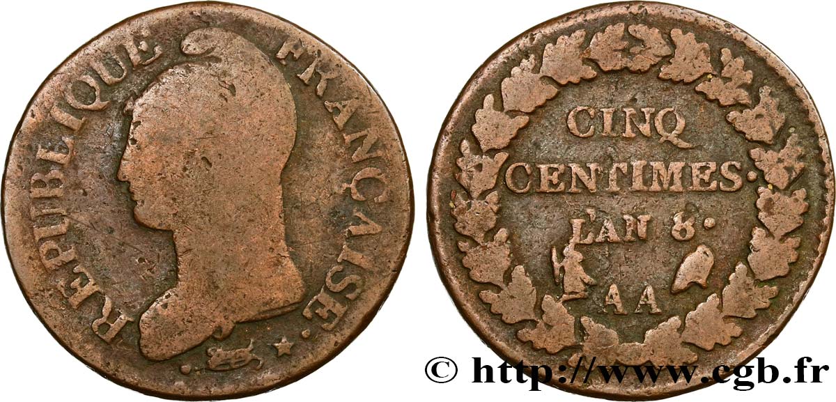 Cinq centimes Dupré, grand module 1800 Metz F.115/102 TB15 