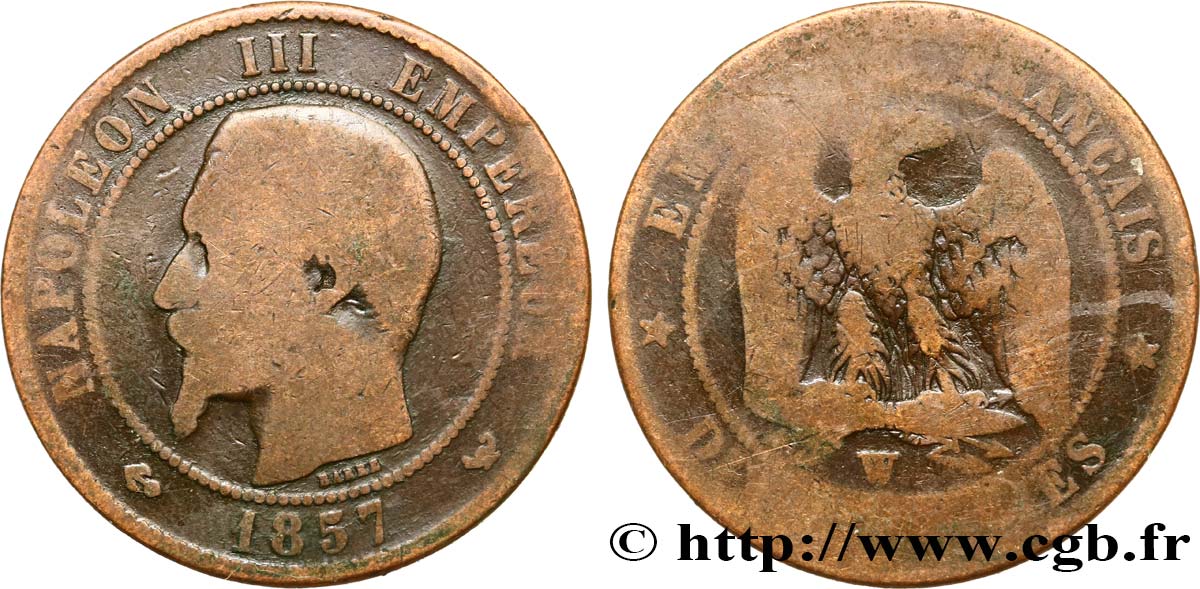 Dix centimes Napoléon III, tête nue 1857 Lille F.133/46 B10 