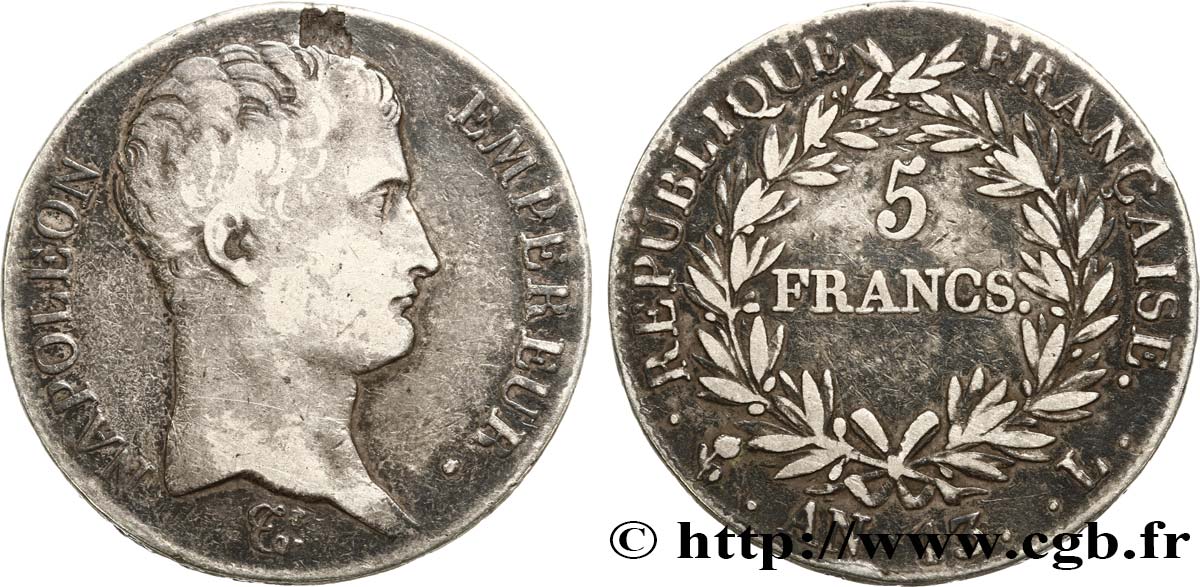 5 francs Napoléon Empereur, Calendrier révolutionnaire 1805 Bayonne F.303/12 VF 