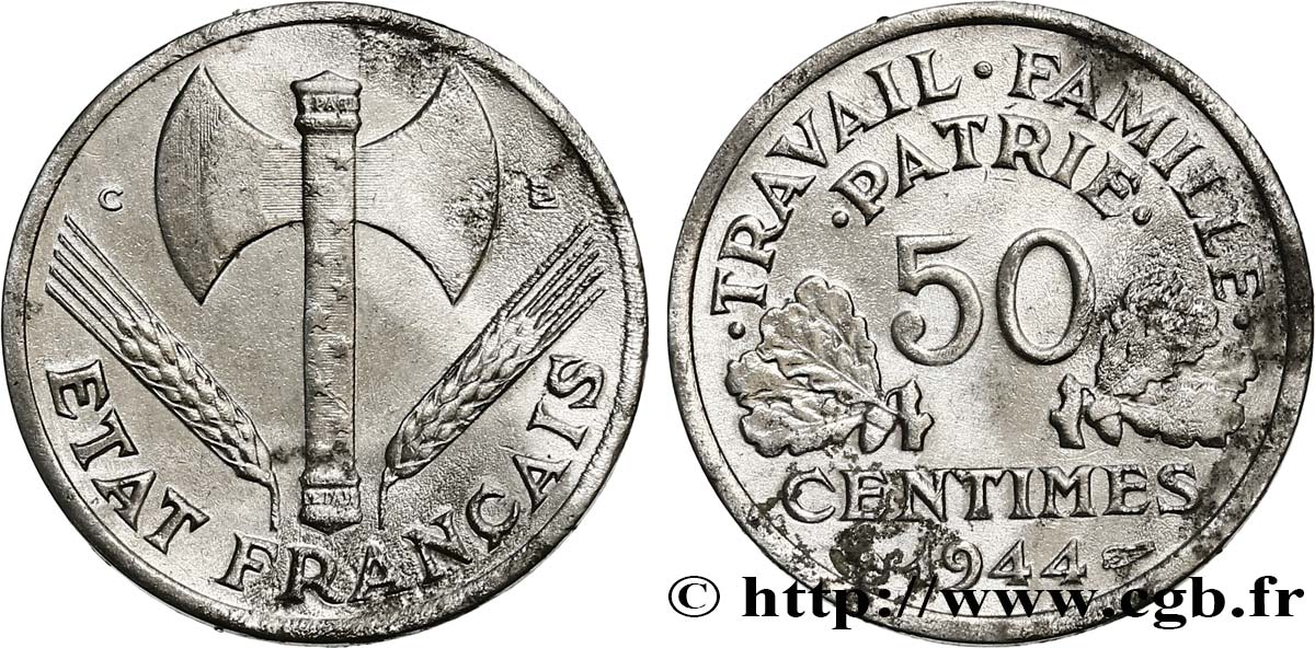 50 centimes Francisque, légère 1944 Castelsarrasin F.196/6 BC+ 