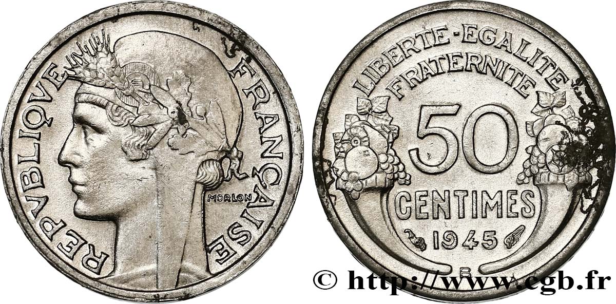 50 centimes Morlon, légère 1945 Beaumont-le-Roger F.194/6 fVZ 