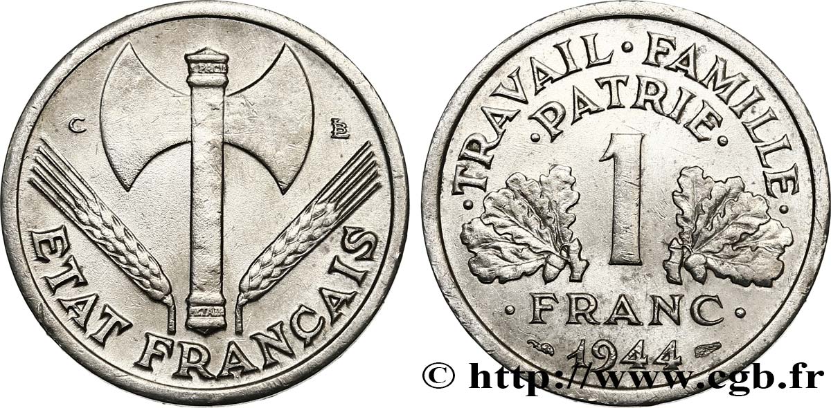 1 franc Francisque, légère 1944 Castelsarrasin F.223/7 fSS 
