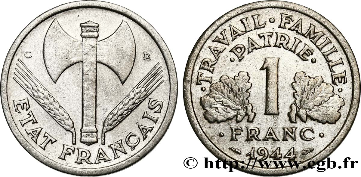 1 franc Francisque, légère 1944 Castelsarrasin F.223/7 BC+ 