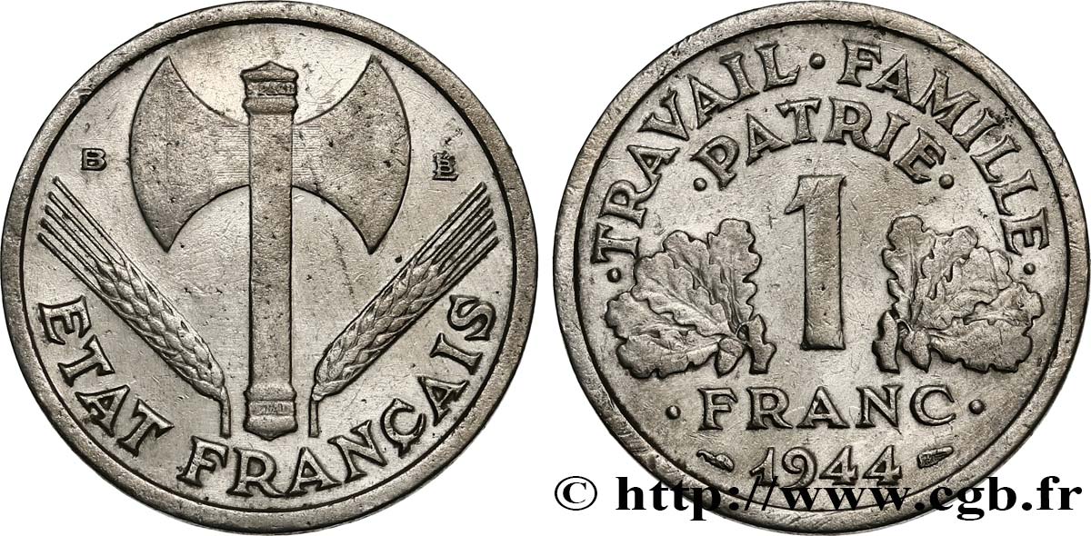 1 franc Francisque, légère 1944 Beaumont-Le-Roger F.223/6 BC 