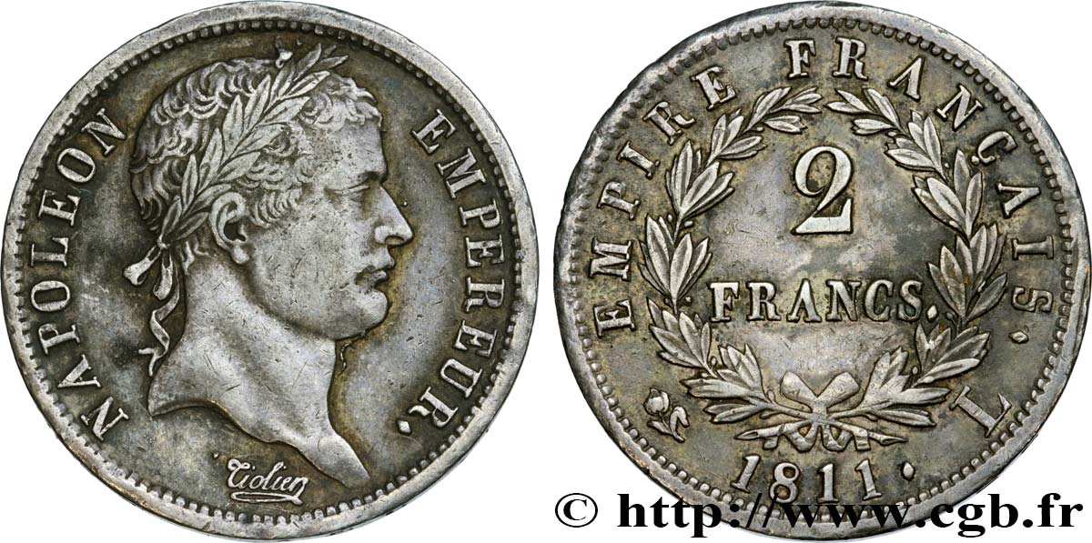 2 francs Napoléon Ier tête laurée, Empire français 1811 Bayonne F.255/31 XF48 