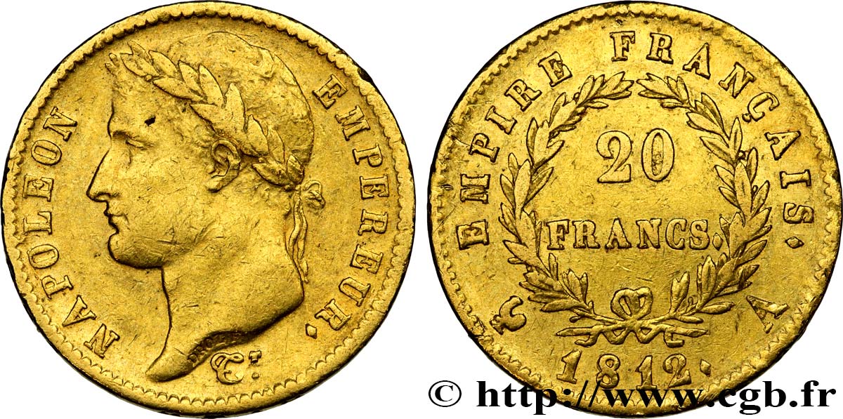 20 francs or Napoléon tête laurée, Empire français 1812 Paris F.516/22 BB42 