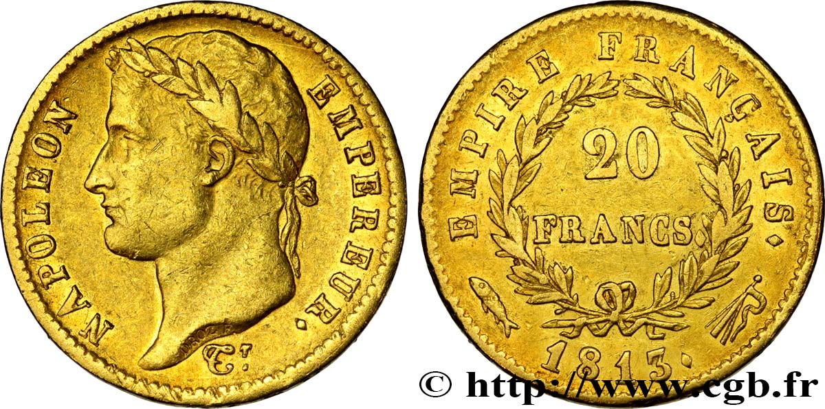 20 francs or Napoléon tête laurée, Empire français 1813 Utrecht F.516/37 SS45 