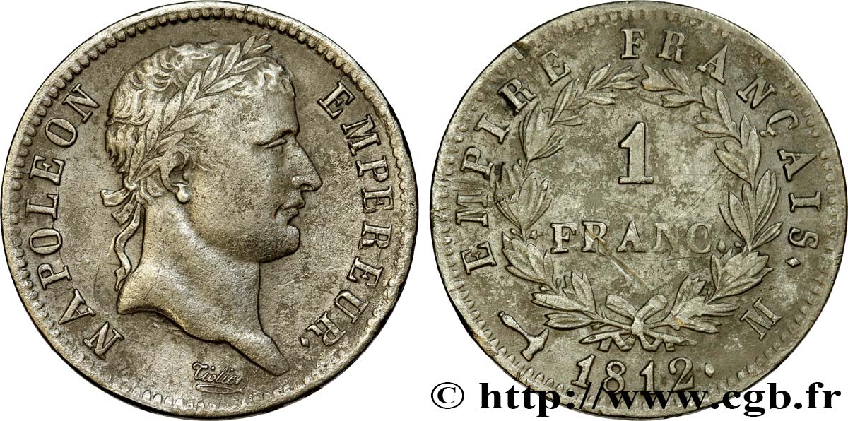 1 franc Napoléon Ier tête laurée, Empire français 1812 Toulouse F.205/50 SS 