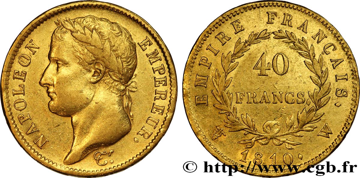40 francs or Napoléon tête laurée, Empire français 1810 Lille F.541/5 MBC48 
