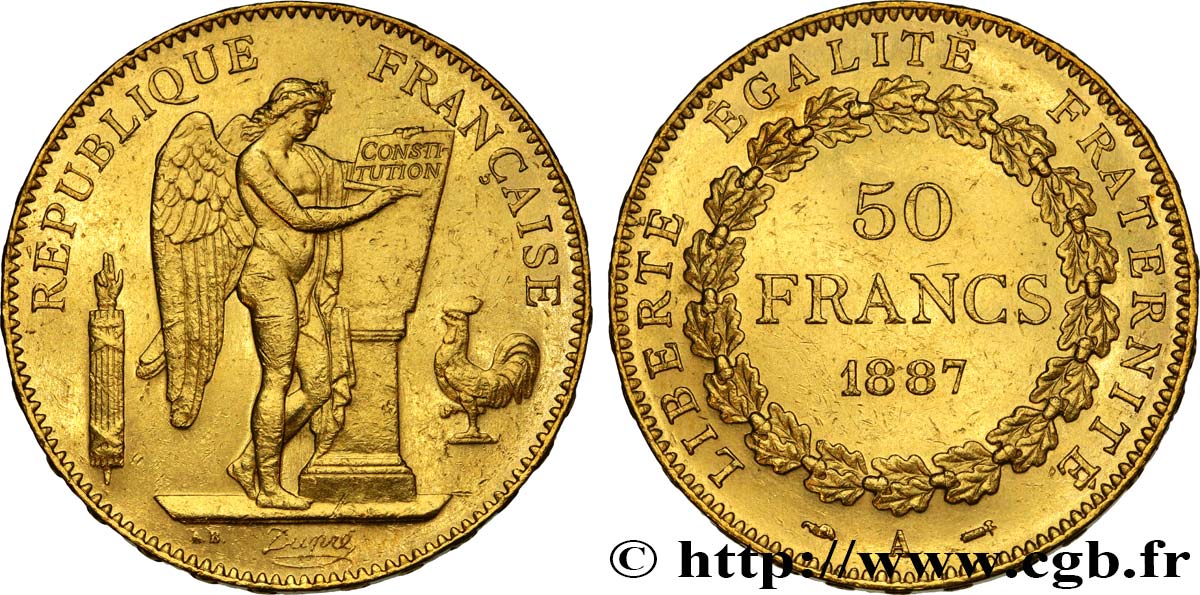 50 francs or Génie 1887 Paris F.549/2 MS 