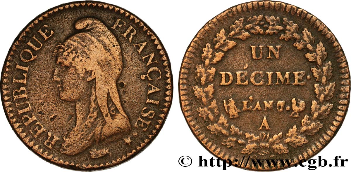Un décime Dupré, grand module 1799 Paris F.129/24 TB+ 