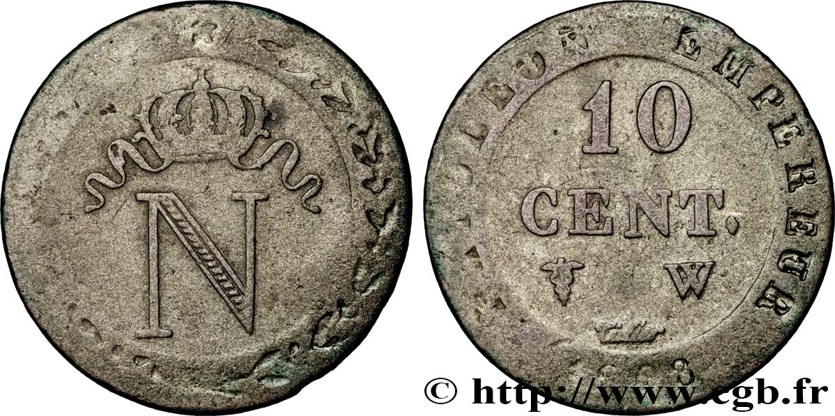 10 cent. à l N couronnée 1808 Lille F.130/9 TB25 