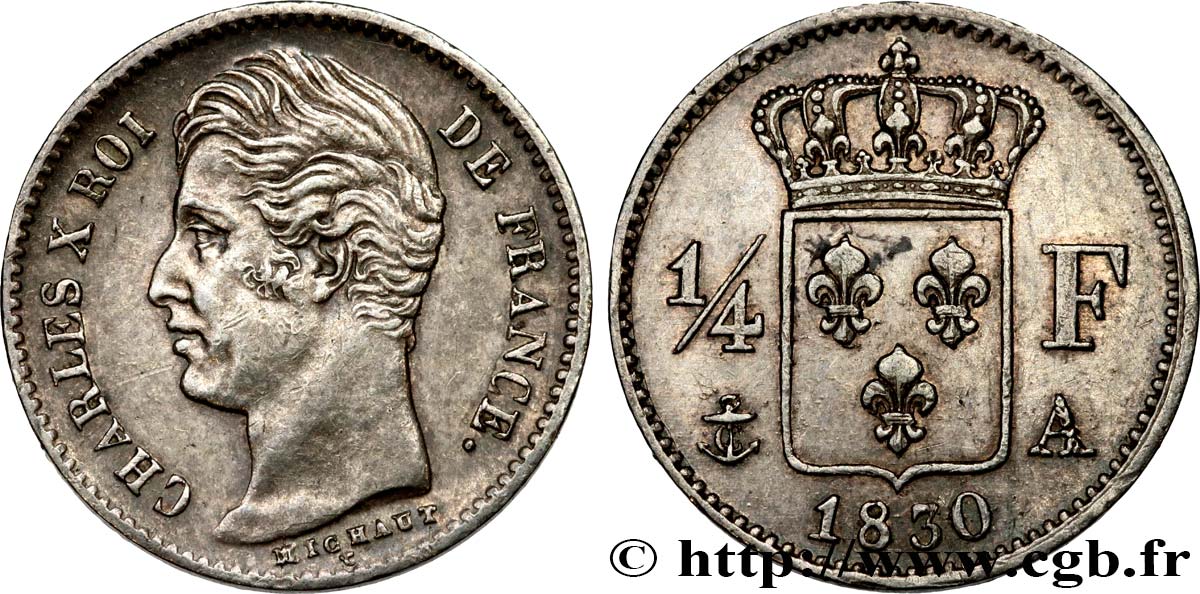 1/4 franc Charles X 1830 Paris F.164/39 MBC48 