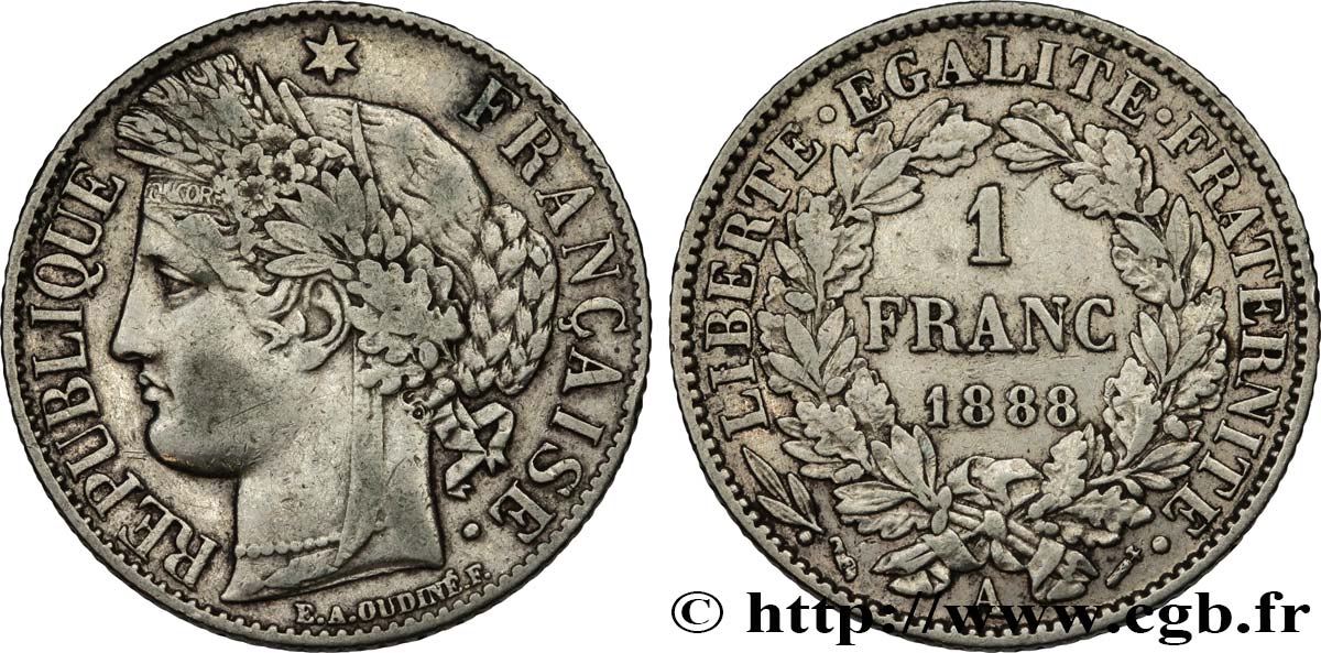 1 franc Cérès, Troisième République 1888 Paris F.216/10 TB35 