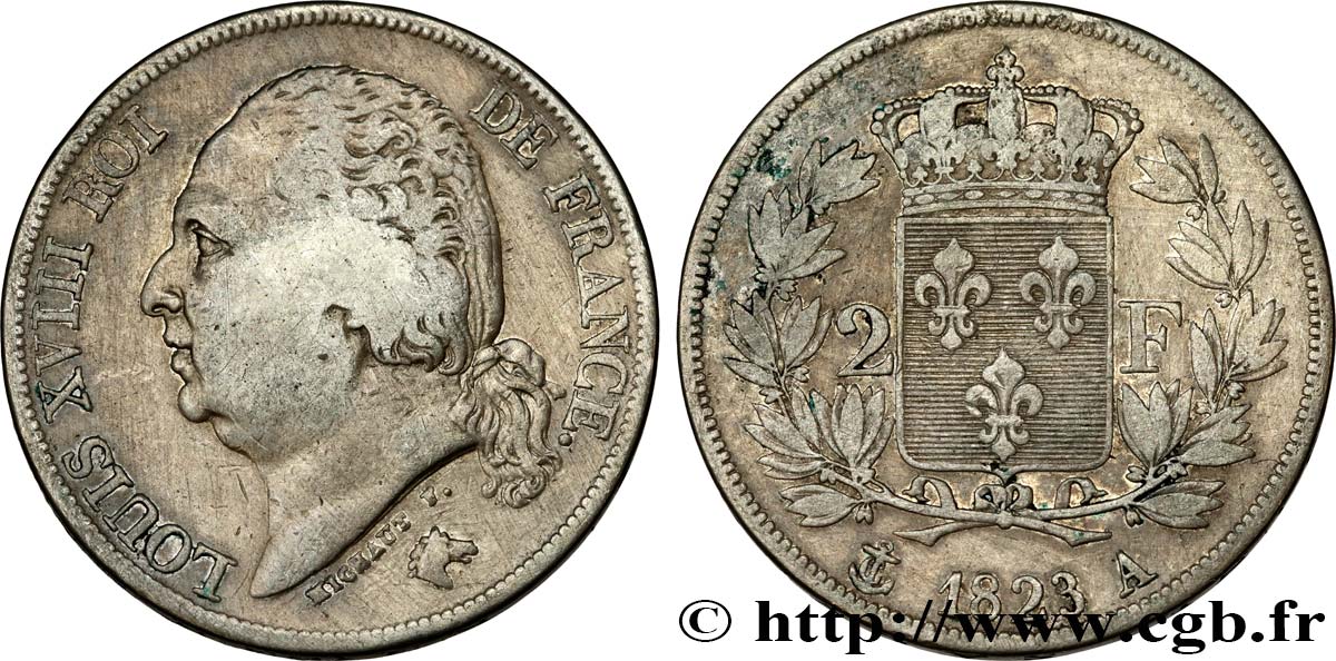 2 francs Louis XVIII 1823 Paris F.257/42 VF 