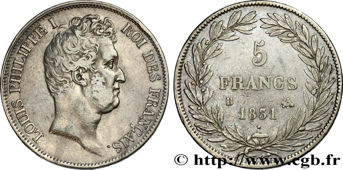 5 francs type Tiolier avec le I, tranche en creux 1831 Rouen F.315/15 TTB40 