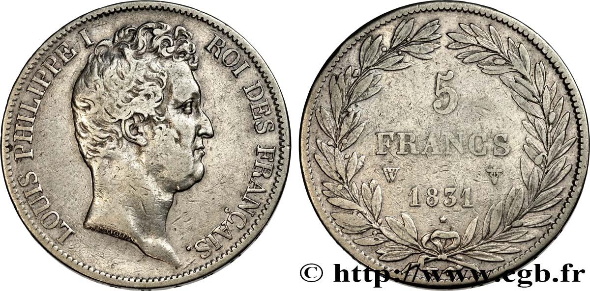 5 francs type Tiolier avec le I, tranche en creux 1831 Lille F.315/27 VF35 