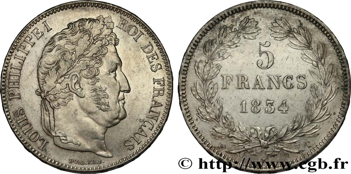 5 francs IIe type Domard 1834 Nantes F.324/40 MBC52 