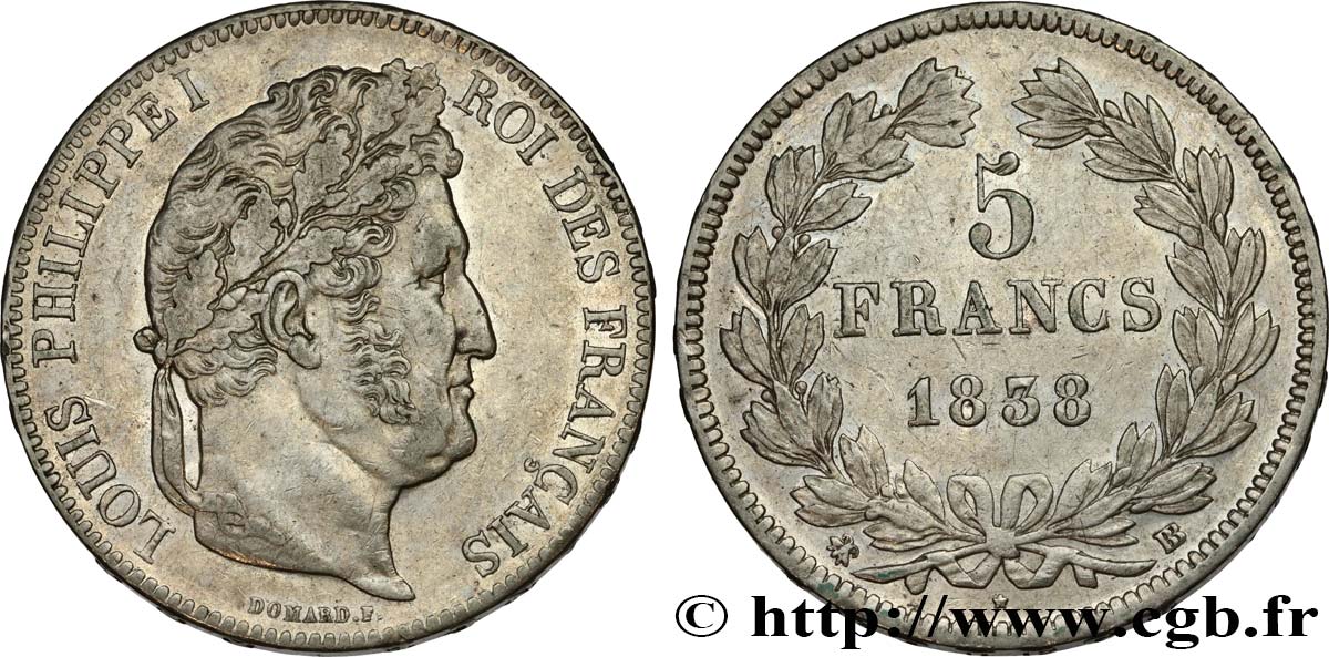 5 francs IIe type Domard 1838 Strasbourg F.324/70 MBC50 