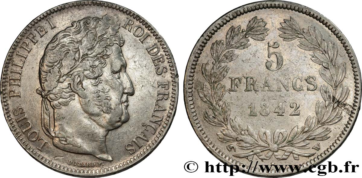 5 francs IIe type Domard 1842 Lille F.324/99 TTB48 