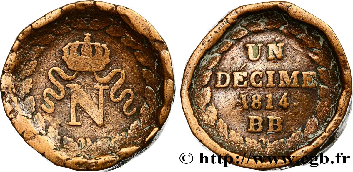 Un décime à l’N couronnée 1814 Strasbourg F.131/4 B 
