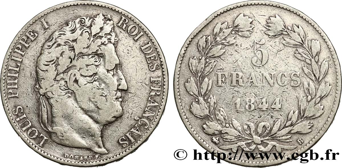 5 francs IIIe type Domard 1844 Rouen F.325/2 VF20 