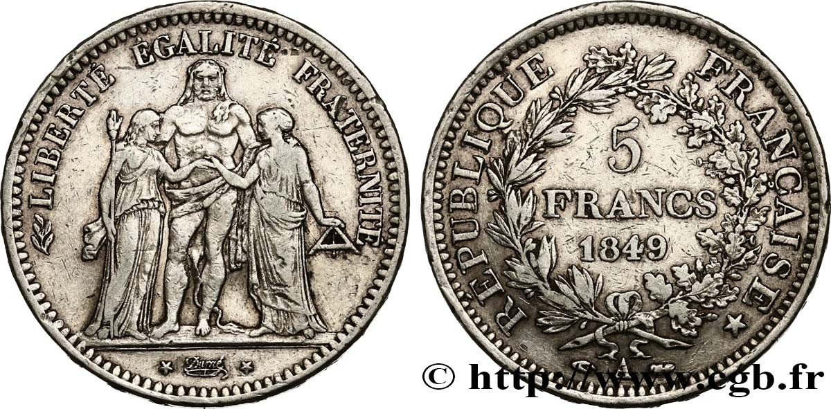 5 francs Hercule, IIe République 1849 Paris F.326/5 BC30 