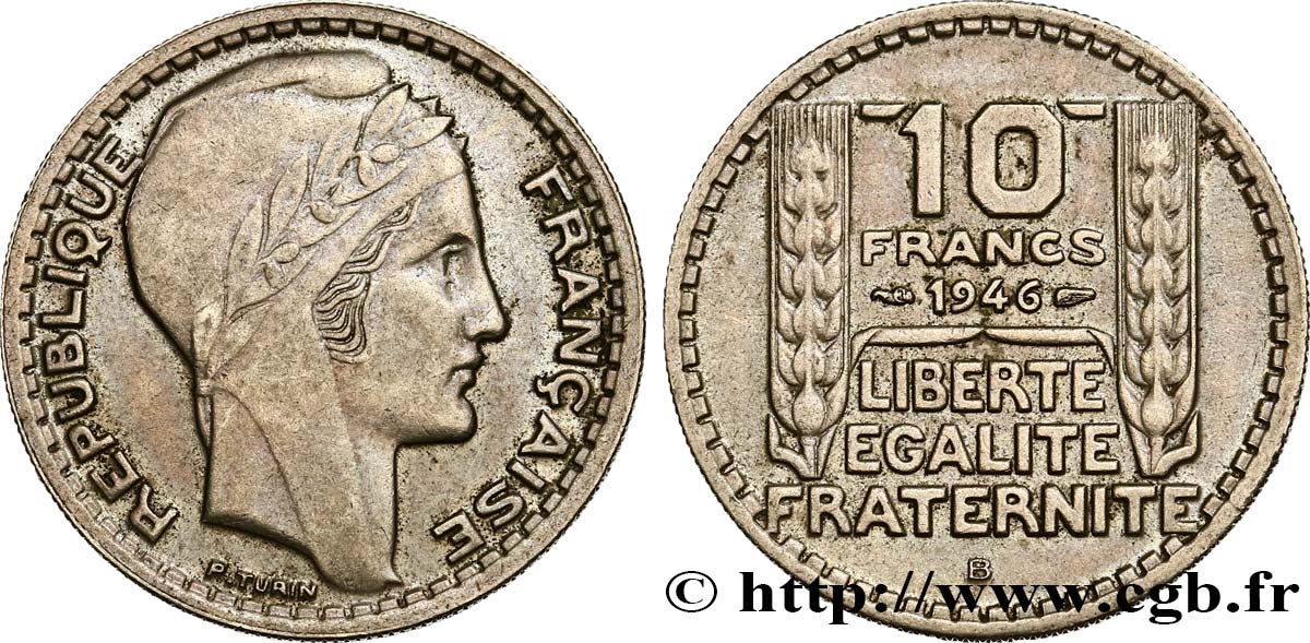 10 francs Turin, grosse tête, rameaux courts 1946 Beaumont-Le-Roger F.361A/3 XF48 