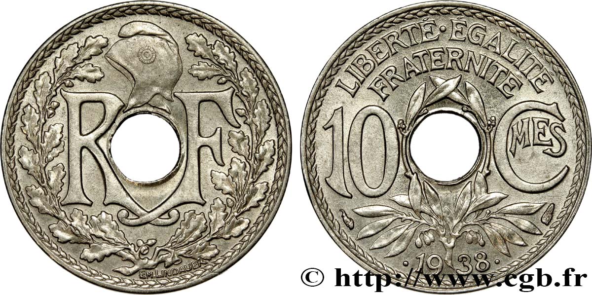 10 centimes Lindauer, maillechort 1938  F.139/2 SPL60 