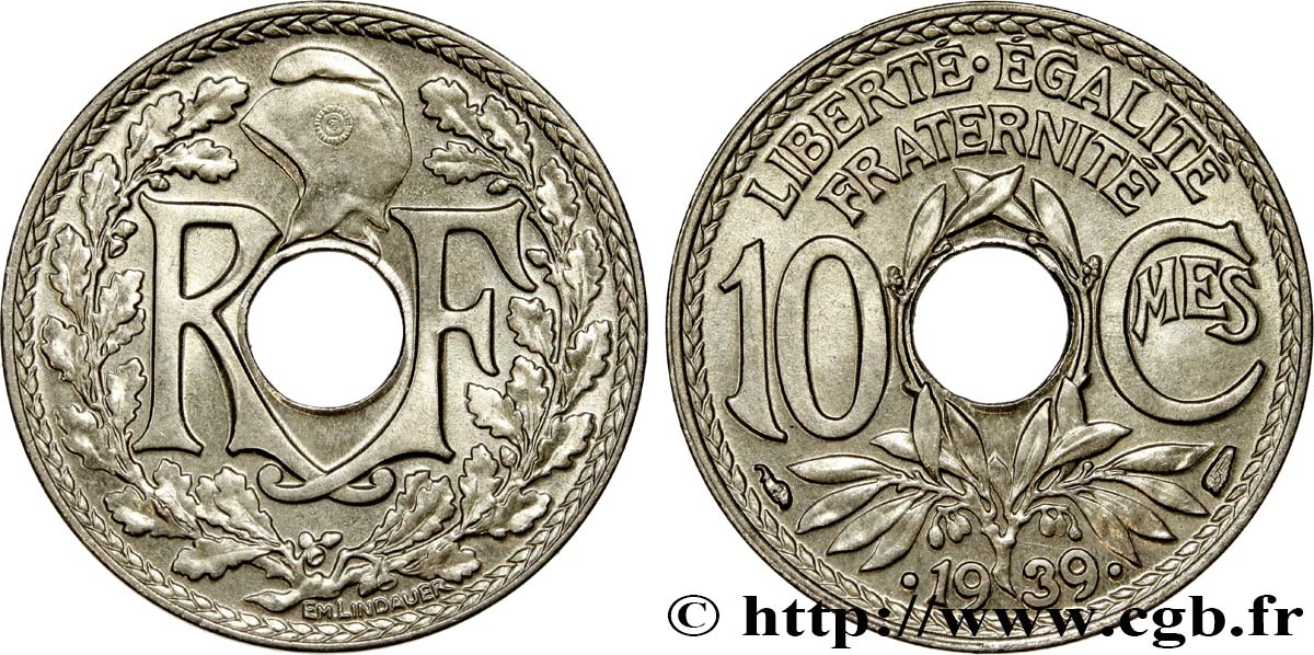 10 centimes Lindauer, maillechort 1939  F.139/3 MS64 