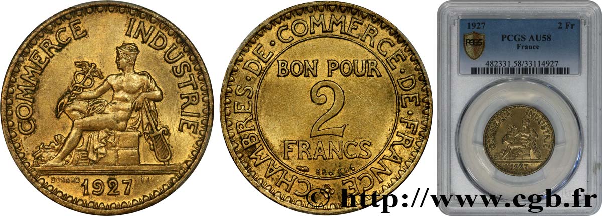 2 francs Chambres de Commerce 1927  F.267/9 EBC58 PCGS