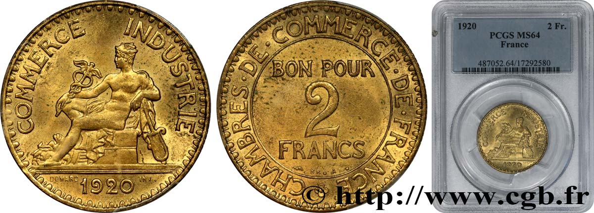 2 francs Chambres de Commerce 1920  F.267/2 MS64 PCGS