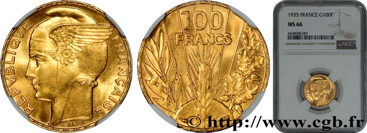 100 francs or, Bazor 1935 Paris F.554/6 ST66 NGC