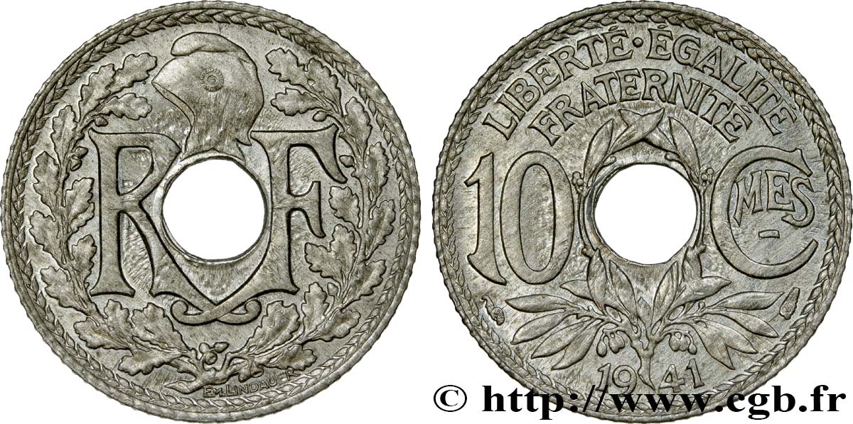 10 centimes Lindauer en zinc, Cmes souligné et sans point 1941  F.140/1 SUP55 