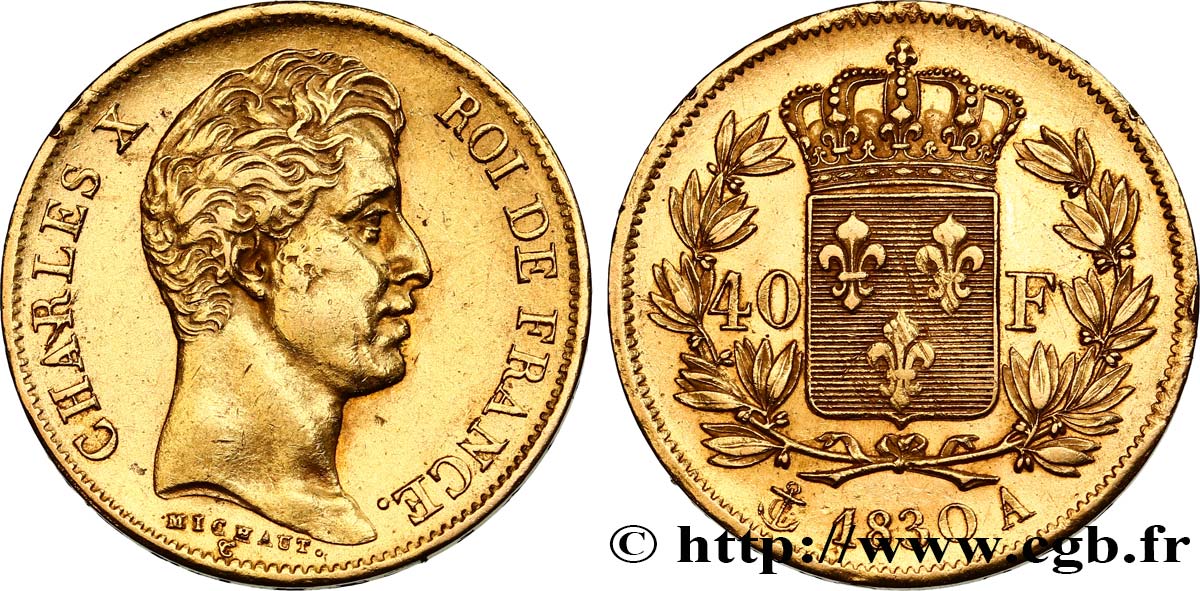 40 francs or Charles X, 2e type 1830 Paris F.544/5 AU50 