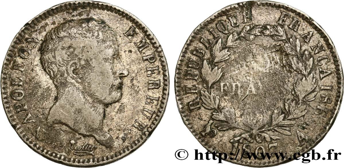 FAUX de 2 francs Napoléon Empereur, tête de nègre 1807 Paris F.253/1 B+ 