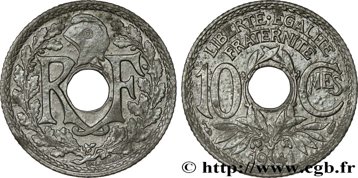 10 centimes Lindauer en zinc, Cmes non souligné et millésime sans points 1941  F.140A/1 TTB48 