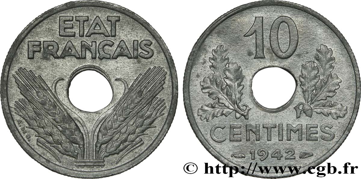 10 centimes Etat français grand module 1942  F.141/4 MS60 