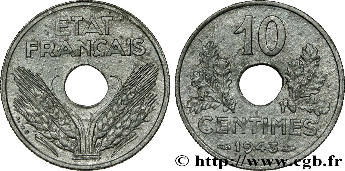 10 centimes État français, grand module 1943  F.141/5 TTB52 