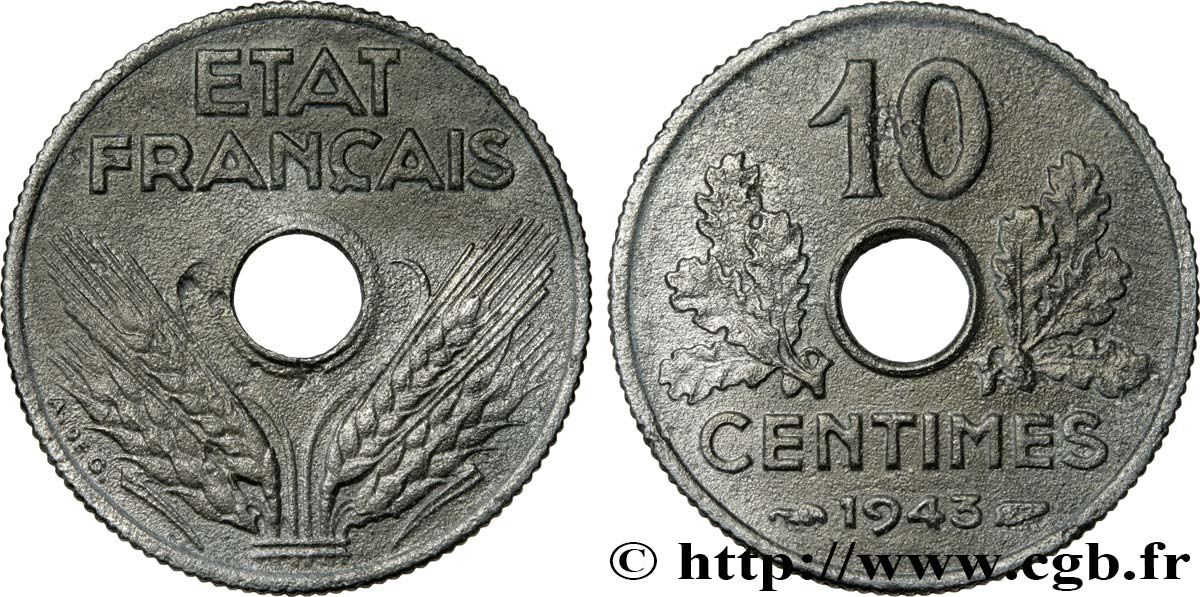10 centimes État français, petit module 1943  F.142/2 XF 