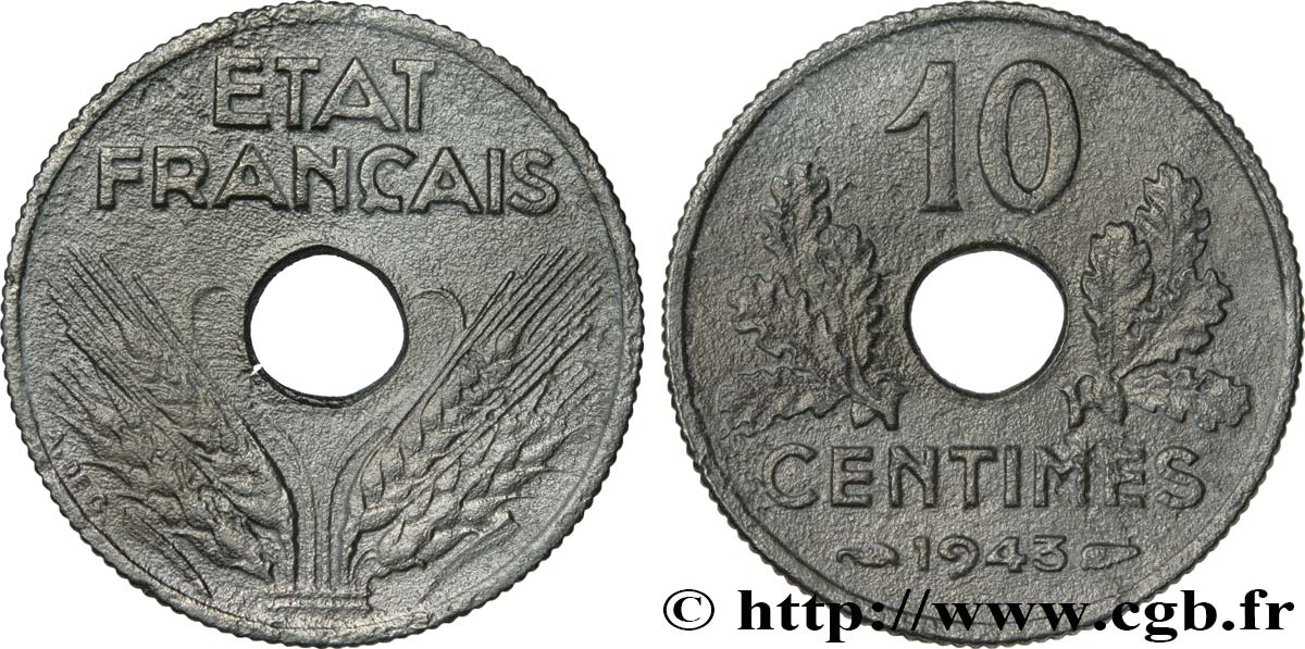 10 centimes État français, petit module 1943  F.142/2 TTB 