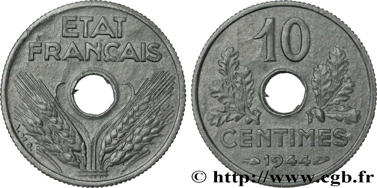 10 centimes État français, petit module 1944  F.142/3 TTB52 