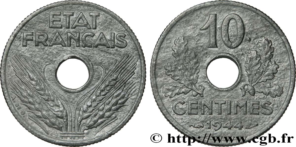 10 centimes État français, petit module 1944  F.142/3 AU55 