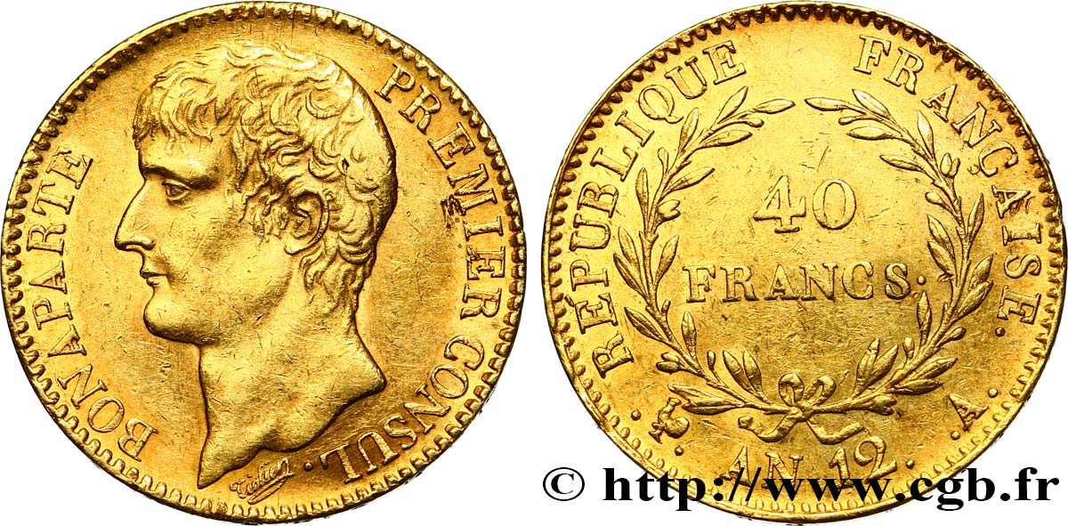 40 francs or Bonaparte Premier Consul 1804 Paris F.536/6 AU50 