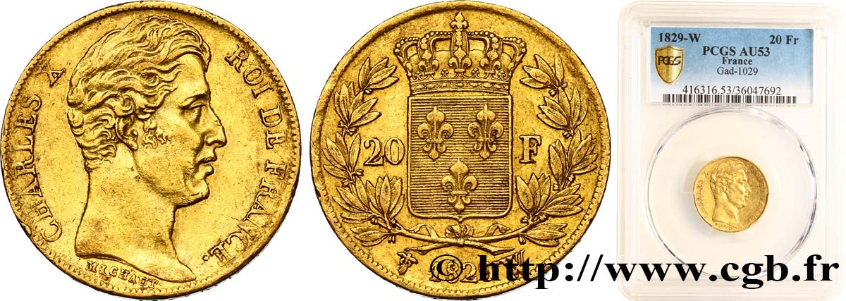 20 francs Charles X 1829 Lille F.520/11 AU53 PCGS