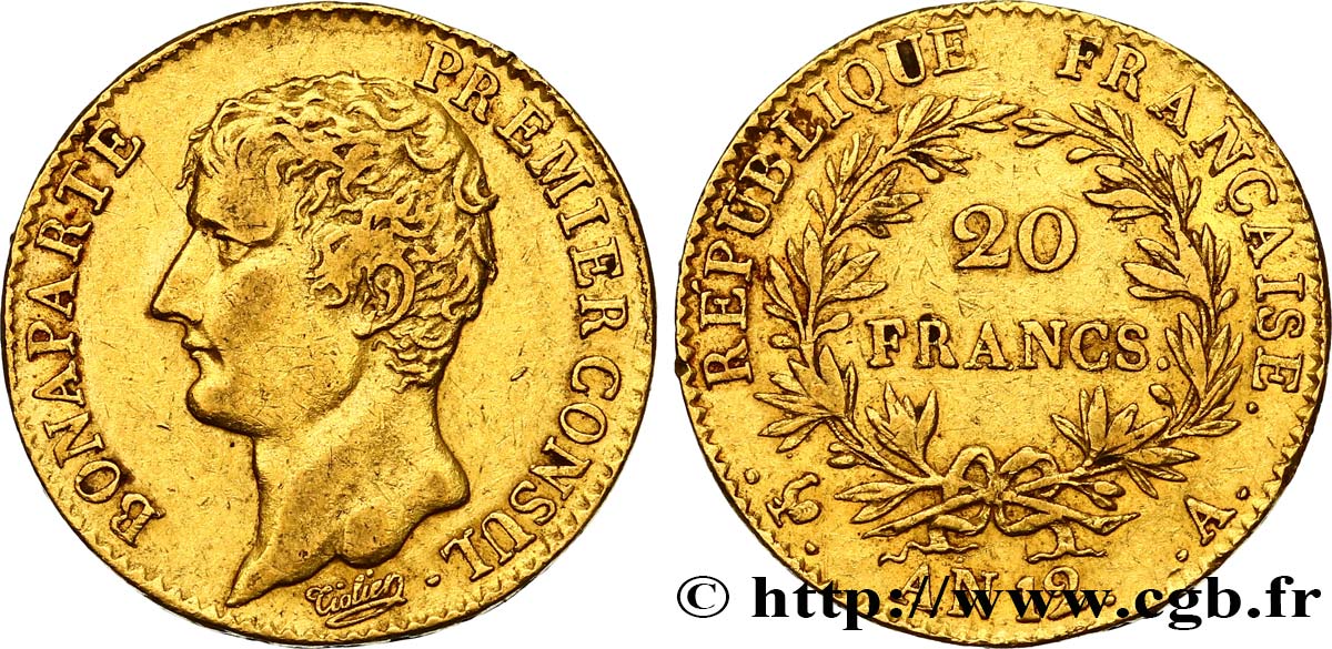20 francs or Bonaparte Premier Consul 1804 Paris F.510/2 XF45 
